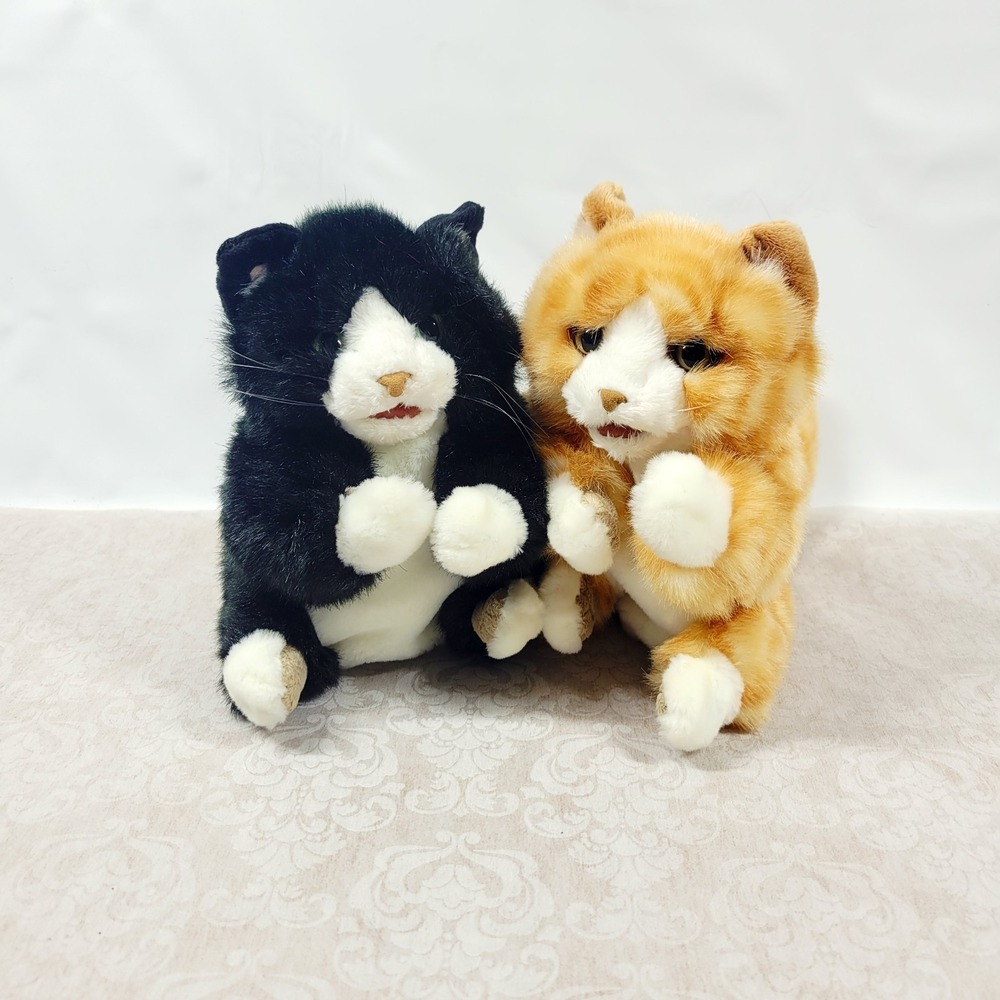 Lot of 2 Plush Cat Hand Puppets Tuxedo & Orange Tabby Kitty Stuffed Animal Toys